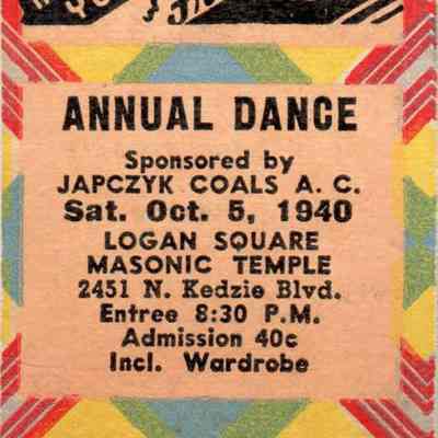 Japczyk Coals Athletic Club Annual Dance matchbook
