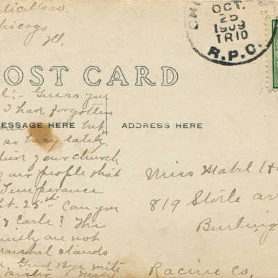 Kimball Ave Un. Ev. Church: Back of postcard