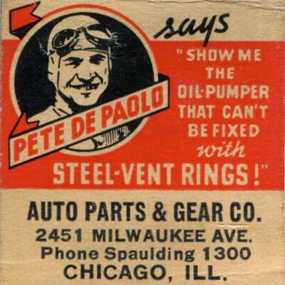 Auto Parts & Gear Pete De Paolo matchbook