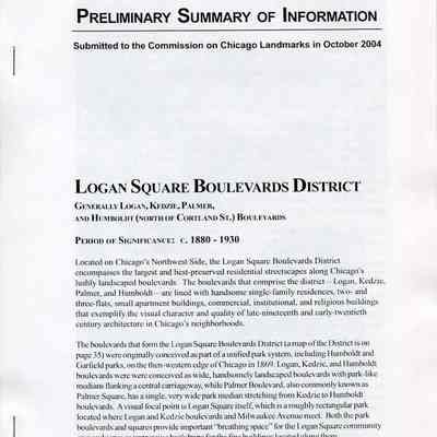 Logan Square Boulevards District - Preliminary Summary of Information
