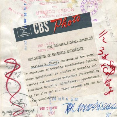 William S. Paley, chairman of Columbia Broadcasting System: Back of photograph