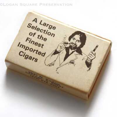 Burt's Logan Square Tobacco Shop matchbox: Back of matchbox