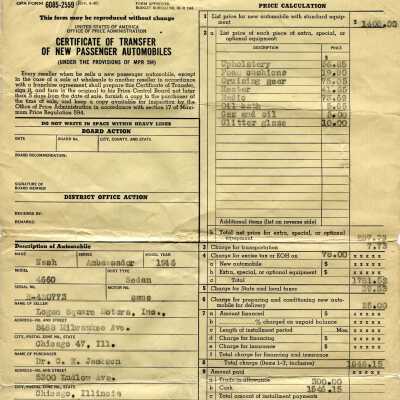 Certificate of Transfer of New Passenger Automobiles