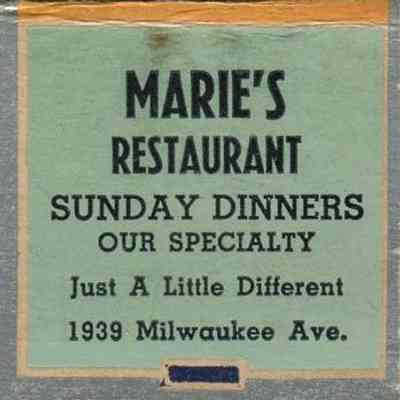 Marie's Restaurant Matchbook