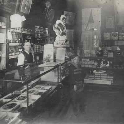 Grandpa John and Bill Jarek in store at 2208 Fullerton Ave about 1919