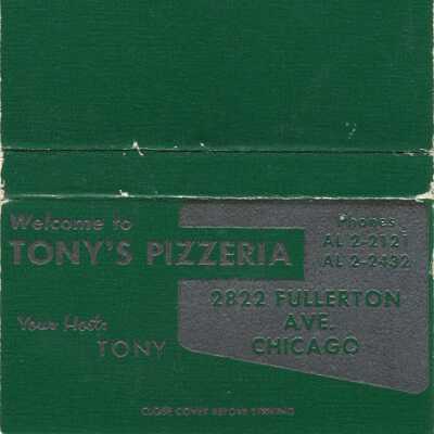 Tony's Pizzeria matchbook