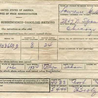 Receipt for Surrendered Gasoline Rations