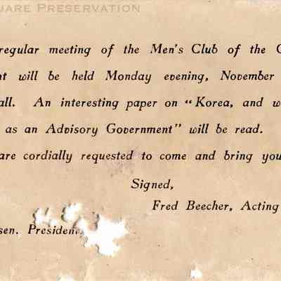Men's Club of the Church of the Advent invitation