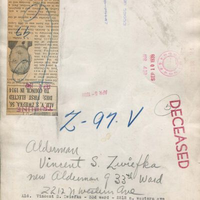 Alderman Vincent S. Zwiefka: Back of photograph
