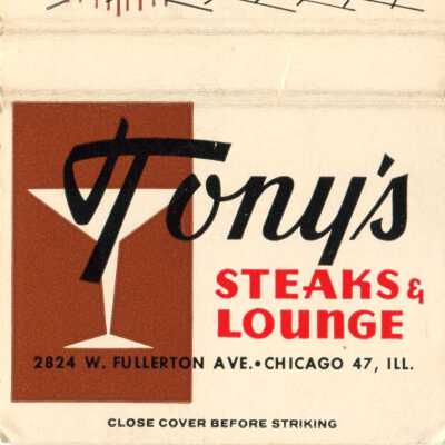 Tony's Steaks & Lounge matchbook