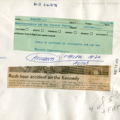 Rush-hour accident on the Kennedy: Back of photograph