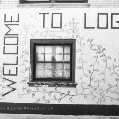 Welcome to Logan Square mural - Aug 11, 1985