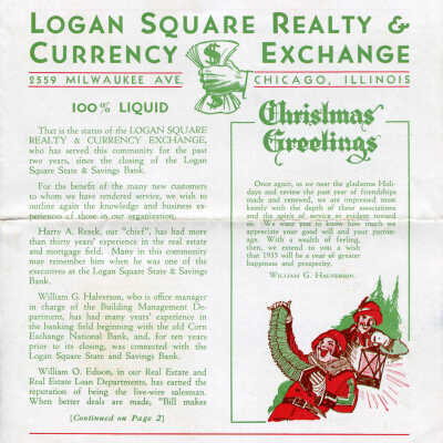 Logan Square Realty & Currency Exchange pamphlet