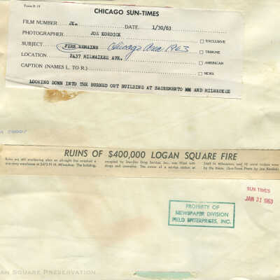Ruins of $400,000 Logan Square Fire: Back of photograph