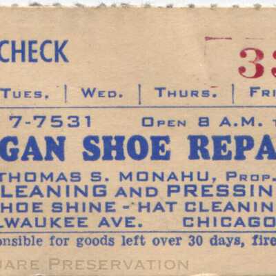 Logan Shoe Repair Claim Check #3362