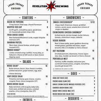 Revolution Brewing menu