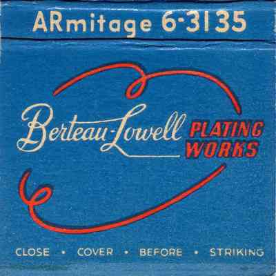 Berteau-Lowell Plating Works matchbook