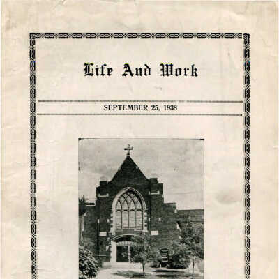 Fourth Congregational Church Life and Work - September 25, 1938 newsletter