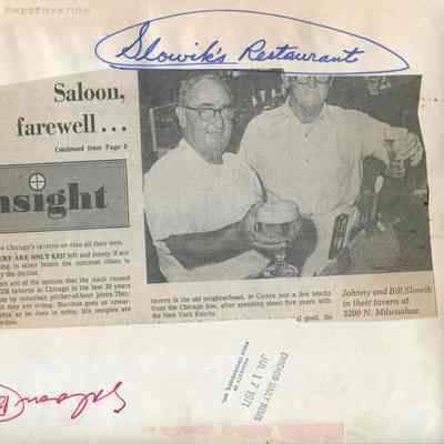 Johnny and Bill Slowik in their tavern at 3200 N. Milwaukee: Back of photograph