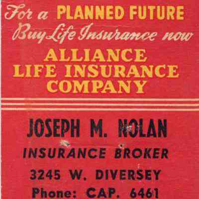 Joseph M. Nolan Insurance Broker matchbook