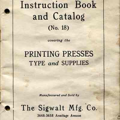 Sigwalt Mfg. Co Instruction Book and Catalog (No. 18): Title page of booklet