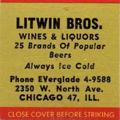 Litwin Bros. Wines & Liquors Matchbook