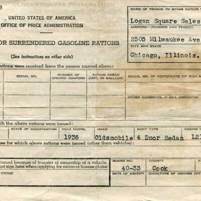 Receipt for Surrendered Gasoline Rations