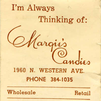 Margie's Candies promo card