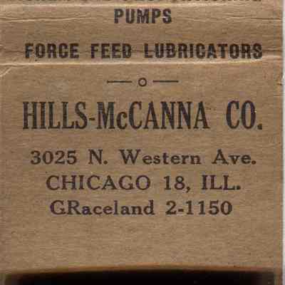 Hills-McCanna Co. matchbook: Inside cover of matchbook