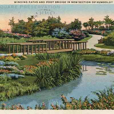 Winding Paths and Foot Bridge in New Section of Humboldt Park, Chicago.