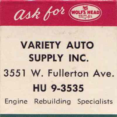 Variety Auto Supply Inc. matchbook