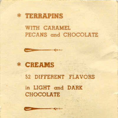 Margie's Candies promo card: Interior of card