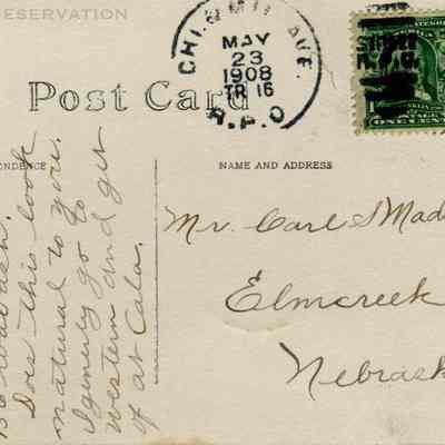 California and North Aves: Back of postcard