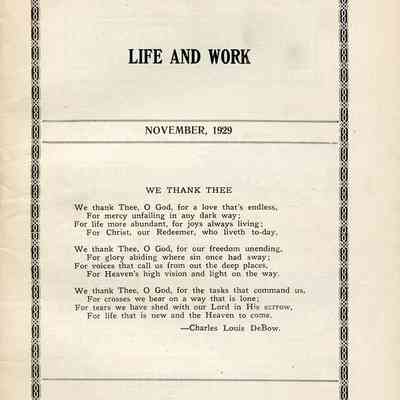 Fourth Congregational Church Life and Work - November 1929
