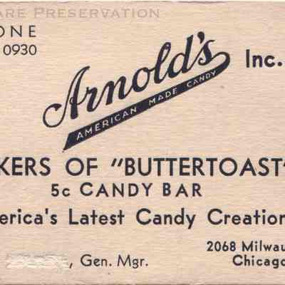 Arnold's Candy Company Business Card