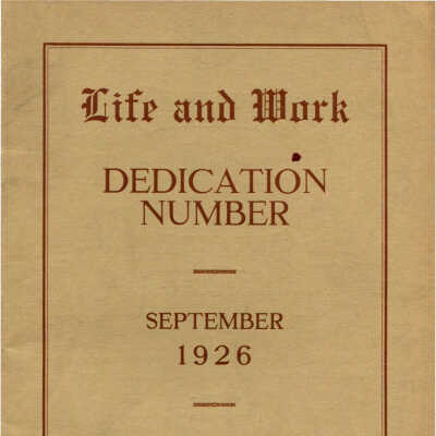 Fourth Congregational Church Life and Work: Dedication Number - September 1926 newsletter
