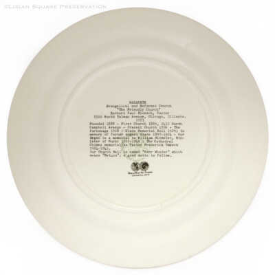 Nazereth Evangelical Church commemorative plate: Back of plate