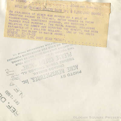 Mile of Chicago Sewers Blow Up: Back of photograph