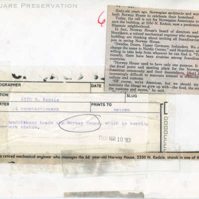 Roy Henriksen heads the Norway House: Back of photograph