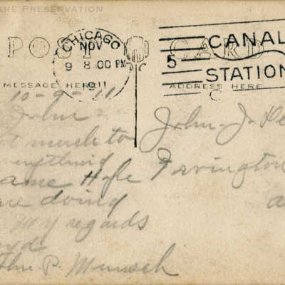 S.W. Cor. Kimbell & Armitage Aves: Back of postcard