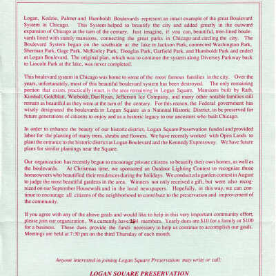 Logan Square Preservation: Back of brochure