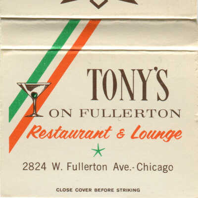 Tony's on Fullerton matchbook