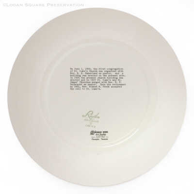 St. Luke's Lutheran Church commemorative plate: Back of plate