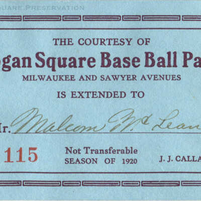 Logan Square Base Ball Park 1920 Season Pass Card