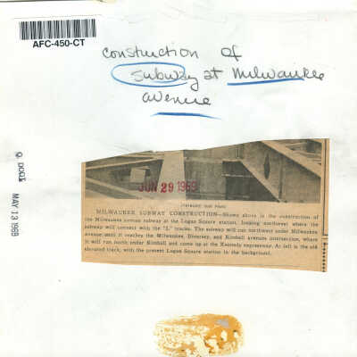 Milwaukee Subway Construction: Back of photograph