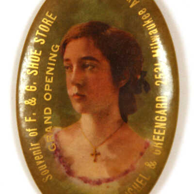 Souvenir of F&G Shoe Store Grand Opening pocket mirror