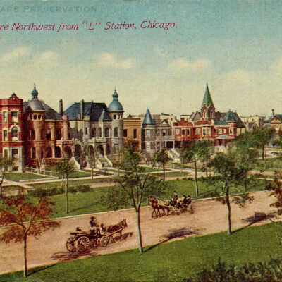 Logan Square Northwest from "L" Station, Chicago.