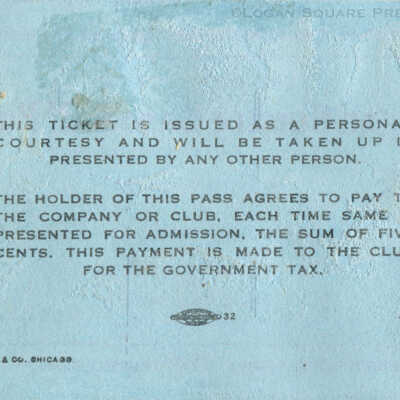 Logan Square Base Ball Park 1920 Season Pass Card: Back of card