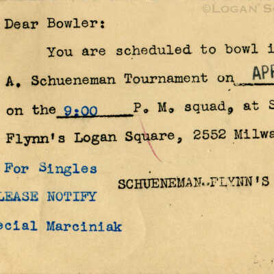 Leo A. Schueneman Tournament reminder postcard