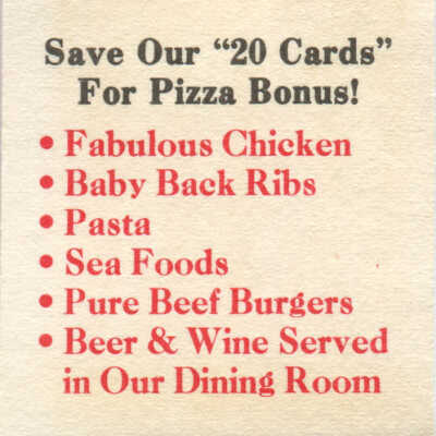 Father and Son Pizza matchbook: Inside of matchbook cover